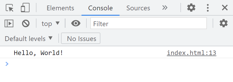 Простая программа на JavaScript, выводящая в консоль браузера сообщение Hello, World!
