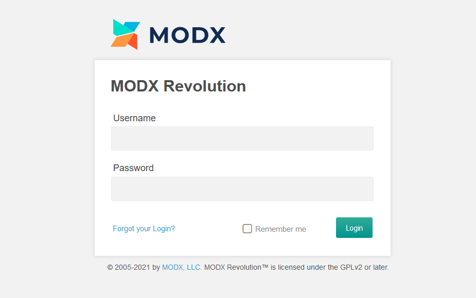 Страница входа в админку MODX