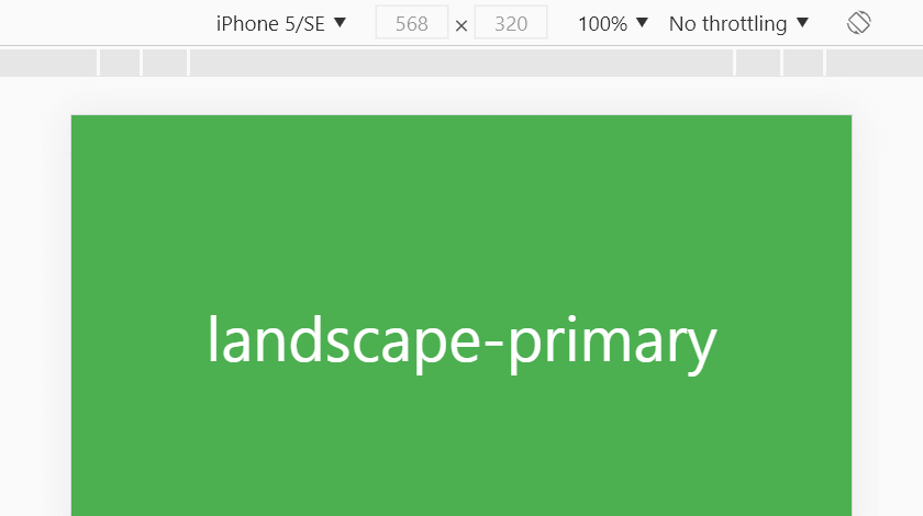 Пример на JavaScript, отображающий информацию об screen.orientation.type на экране смартфона с ориентацией landscape