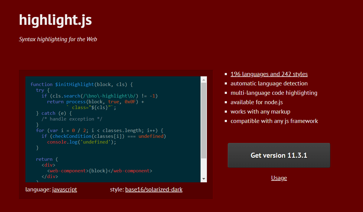 Инструмент highlight.js для подсветки синтаксиса кода на сайте