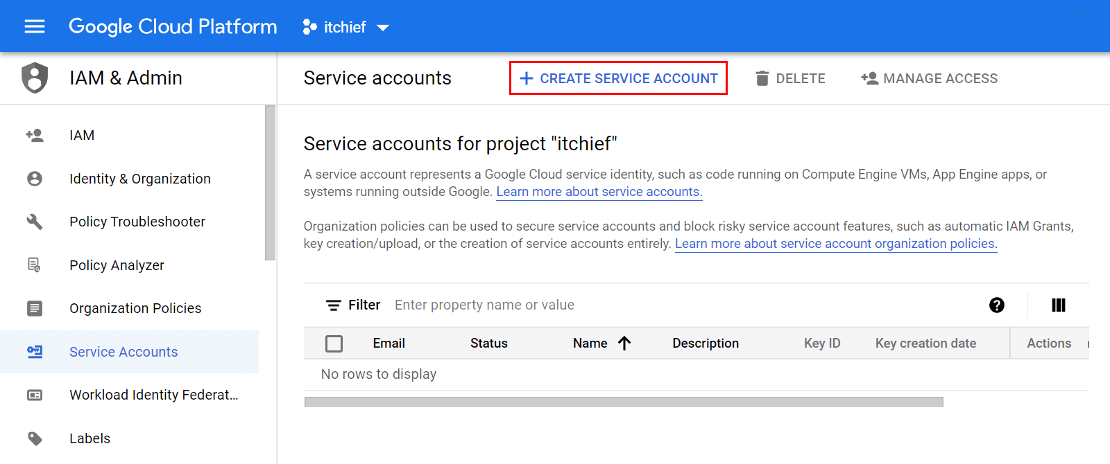 Создание сервисного аккаунта в Google Cloud Platform