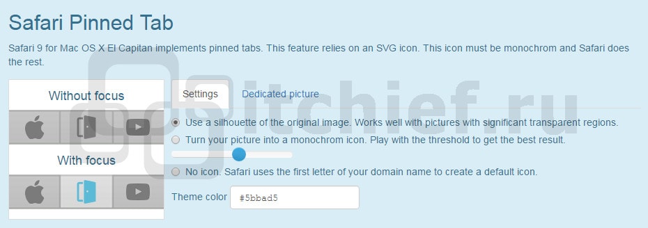 Настройка favicon для закреплённых вкладок браузера Safari