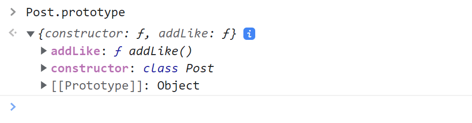 Пример на JavaScript, в котором показано свойство prototype класса Post, содержащее в данном случае два метода