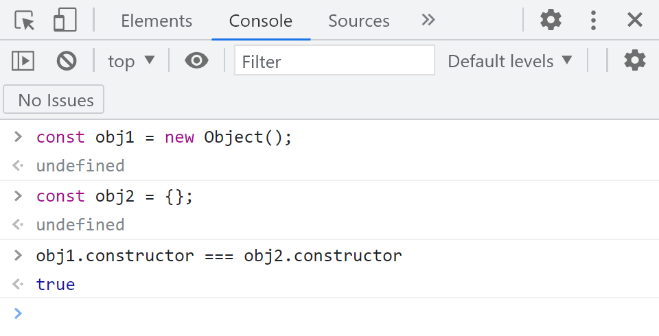 Создание пустого объекта с помощью конструктора Object