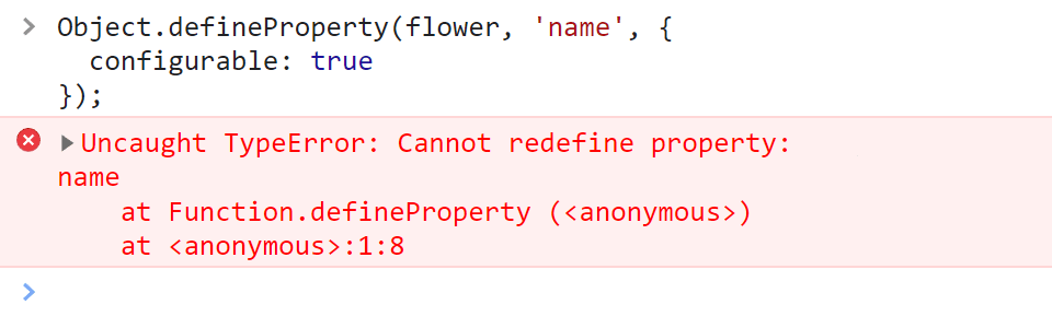 Ошибка при установлении не конфигурируемому свойству новые значения флагам с помощью Object.defineProperty в JavaScript